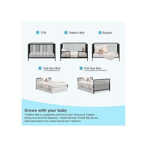 그라코 Graco Teddi 5-in-1 Convertible Crib (Black) - GREENGUARD Gold Certified, Converts to Daybed, Toddler & Twin Bed with Headboard and Footboard, Adjustable Mattress Height