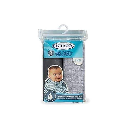 그라코 Graco® Pack 'n Play® Quick Connect™ Playard Waterproof Sheets, 2 Pack, Woven and Grey
