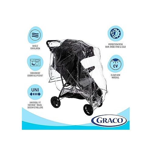 그라코 Graco Universal Infant Travel System Rain Cover, Baby Car Seat Stroller Weather Shield, Waterproof Plastic Carseat Canopy, Winter Snow Dust Umbrella