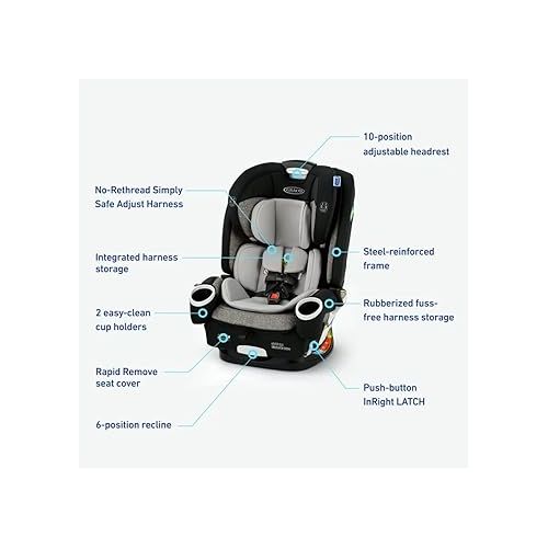 그라코 Graco 4Ever DLX SnugLock Grow 4-in-1 Car Seat | Featuring Easy Installation and Expandable Backrest, Henry