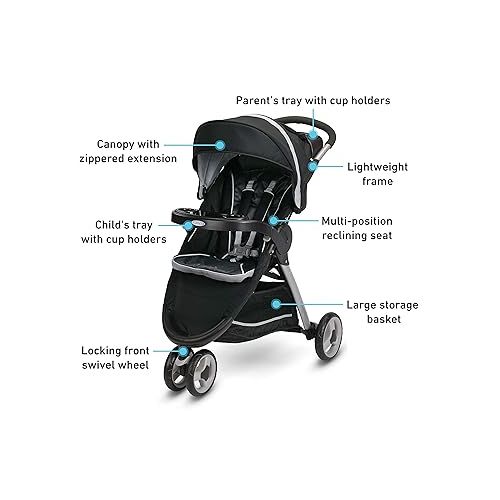 그라코 Graco FastAction Fold Sport Travel System | Includes the FastAction Fold Sport 3-Wheel Stroller and SnugRide 35 Infant Car Seat
