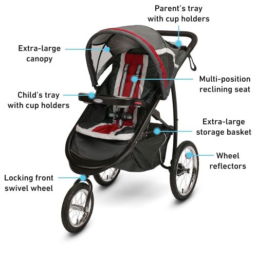 그라코 Graco FastAction Fold Jogger Travel System | Includes the FastAction Fold Jogging Stroller and SnugRide 35 Infant Car Seat, Chili Red