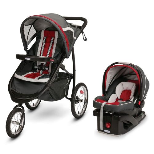 그라코 Graco FastAction Fold Jogger Travel System | Includes the FastAction Fold Jogging Stroller and SnugRide 35 Infant Car Seat, Chili Red