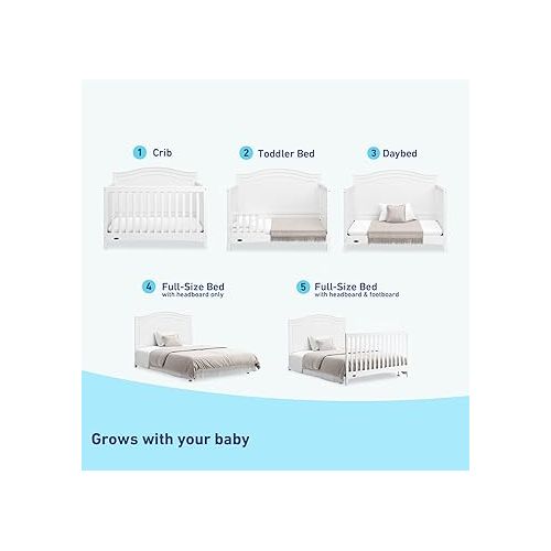 그라코 Graco Paris 4-in-1 Convertible Crib (White) - GREENGUARD Gold Certified, Converts to Toddler Bed, Daybed and Full Bed, Fits Standard Crib Mattress, Adjustable Mattress Base