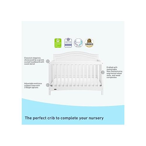 그라코 Graco Paris 4-in-1 Convertible Crib (White) - GREENGUARD Gold Certified, Converts to Toddler Bed, Daybed and Full Bed, Fits Standard Crib Mattress, Adjustable Mattress Base