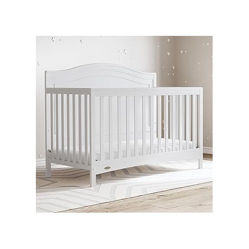 그라코 Graco Paris 4-in-1 Convertible Crib (White) - GREENGUARD Gold Certified, Converts to Toddler Bed, Daybed and Full Bed, Fits Standard Crib Mattress, Adjustable Mattress Base
