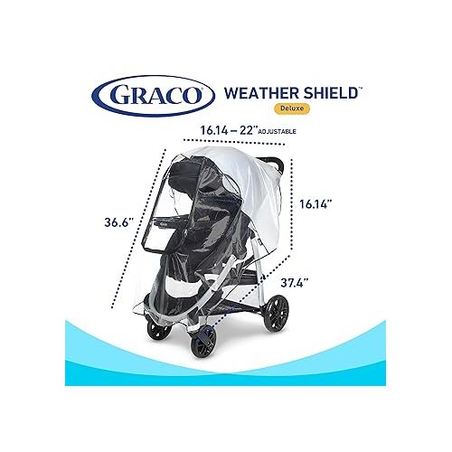 그라코 Graco Univeral Deluxe Weather Shield with Zippered Window, Baby Rain Cover, Universal Size to fit Most Stollers, Waterproof, Windproof, Ventilation, Protection, Shade, Umbrella, Pram, Vinyl, Clear