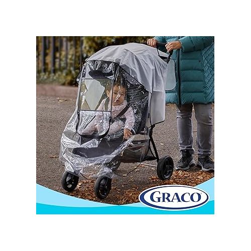 그라코 Graco Univeral Deluxe Weather Shield with Zippered Window, Baby Rain Cover, Universal Size to fit Most Stollers, Waterproof, Windproof, Ventilation, Protection, Shade, Umbrella, Pram, Vinyl, Clear