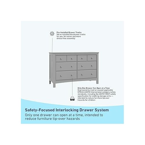 그라코 Graco Benton 6 Drawer Double Dresser (Pebble Gray) - Easy New Assembly Process, Universal Design, Durable Steel Hardware and Euro-Glide Drawers with Safety Stops, Coordinates with Any Nursery