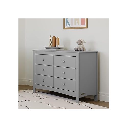 그라코 Graco Noah 6 Drawer Double Dresser (Pebble Gray) - GREENGUARD Gold Certified, 6 Drawer Double Dresser for Kids Bedroom, Universal Design for Nursery and Kids Bedroom