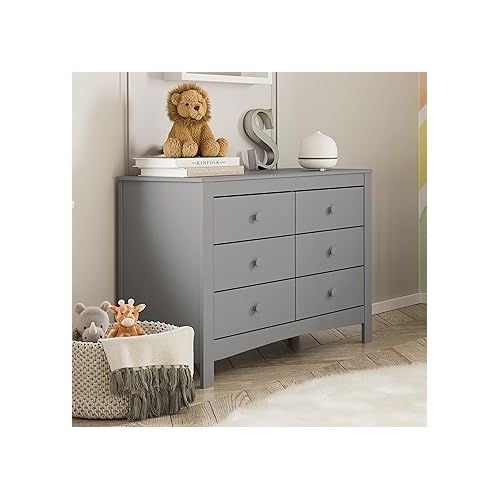 그라코 Graco Noah 6 Drawer Double Dresser (Pebble Gray) - GREENGUARD Gold Certified, 6 Drawer Double Dresser for Kids Bedroom, Universal Design for Nursery and Kids Bedroom