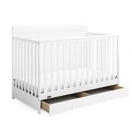 Graco Asheville 4-in-1 Convertible Crib with Drawer (White) - GREENGUARD Gold Certified, Crib with Drawer Combo, Full-Size Nursery Storage Drawer, Converts to Toddler Bed, Daybed and Full-Size Bed