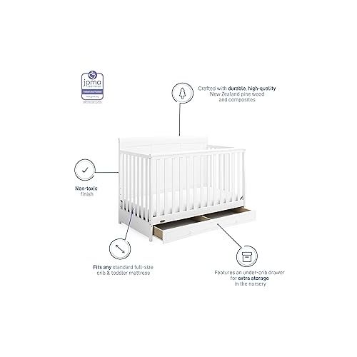 그라코 Graco Asheville 4-in-1 Convertible Crib with Drawer (White) - GREENGUARD Gold Certified, Crib with Drawer Combo, Full-Size Nursery Storage Drawer, Converts to Toddler Bed, Daybed and Full-Size Bed