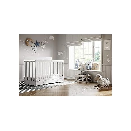 그라코 Graco Asheville 4-in-1 Convertible Crib with Drawer (White) - GREENGUARD Gold Certified, Crib with Drawer Combo, Full-Size Nursery Storage Drawer, Converts to Toddler Bed, Daybed and Full-Size Bed