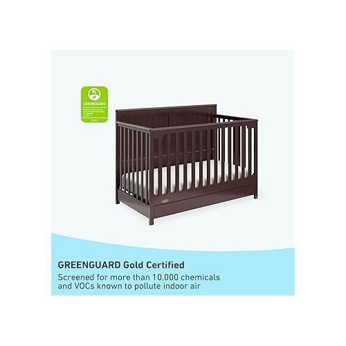 그라코 Graco Hadley 5-in-1 Convertible Crib with Drawer (Espresso) - Crib with Drawer Combo, Includes Full-Size Nursery Storage Drawer, Converts from Baby Crib to Toddler Bed, Daybed and Full-Size Bed