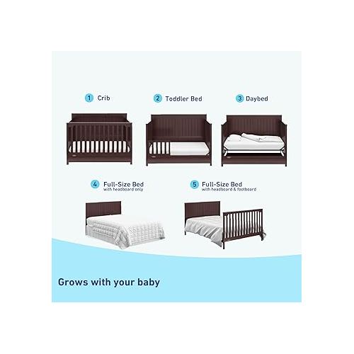 그라코 Graco Hadley 5-in-1 Convertible Crib with Drawer (Espresso) - Crib with Drawer Combo, Includes Full-Size Nursery Storage Drawer, Converts from Baby Crib to Toddler Bed, Daybed and Full-Size Bed