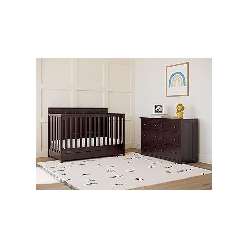그라코 Graco Hadley 5-in-1 Convertible Crib with Drawer (Espresso) - Crib with Drawer Combo, Includes Full-Size Nursery Storage Drawer, Converts from Baby Crib to Toddler Bed, Daybed and Full-Size Bed