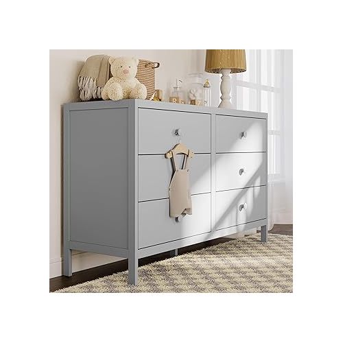 그라코 Graco Theo 6 Drawer Dresser (Pebble Gray) - GREENGUARD Gold Certified, Interlocking Drawer System, Dresser Drawer Organizer for Nursery & Kids Bedroom