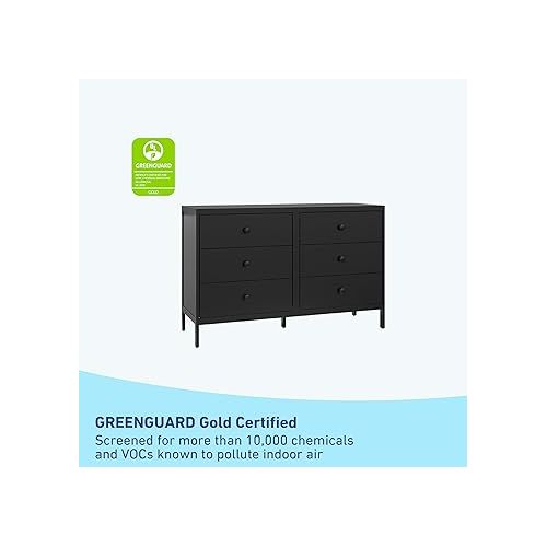 그라코 Graco Theo 6 Drawer Dresser (Black) - GREENGUARD Gold Certified, Interlocking Drawer System, Dresser Drawer Organizer for Nursery & Kids Bedroom
