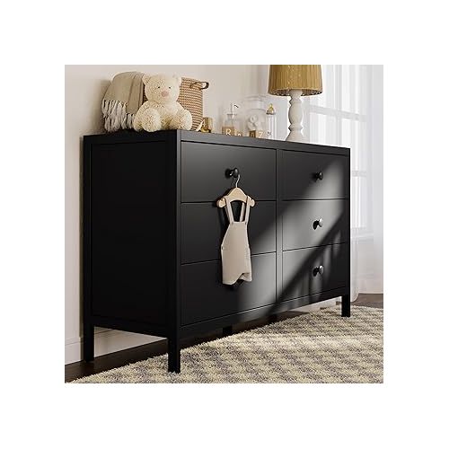 그라코 Graco Theo 6 Drawer Dresser (Black) - GREENGUARD Gold Certified, Interlocking Drawer System, Dresser Drawer Organizer for Nursery & Kids Bedroom