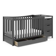 Graco Remi 4-in-1 Convertible Crib & Changer with Drawer (Gray) - GREENGUARD Gold Certified, Crib and Changing -Table Combo, Includes Changing Pad, Converts to Toddler Bed, Daybed and Full-Size Bed