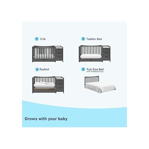 그라코 Graco Remi 4-in-1 Convertible Crib & Changer with Drawer (Gray) - GREENGUARD Gold Certified, Crib and Changing -Table Combo, Includes Changing Pad, Converts to Toddler Bed, Daybed and Full-Size Bed