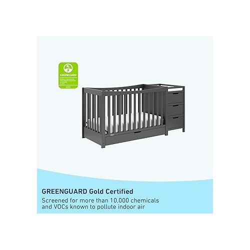 그라코 Graco Remi 4-in-1 Convertible Crib & Changer with Drawer (Gray) - GREENGUARD Gold Certified, Crib and Changing -Table Combo, Includes Changing Pad, Converts to Toddler Bed, Daybed and Full-Size Bed