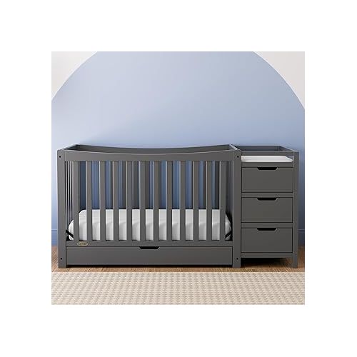 그라코 Graco Remi 4-in-1 Convertible Crib & Changer with Drawer (Gray) - GREENGUARD Gold Certified, Crib and Changing -Table Combo, Includes Changing Pad, Converts to Toddler Bed, Daybed and Full-Size Bed