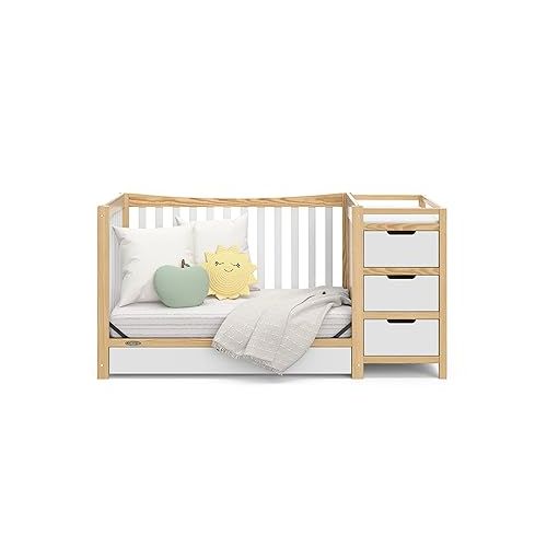 그라코 Graco Remi 4-In-1 Convertible Crib & Changer With Drawer (White & Natural) - GREENGUARD Gold Certified, Crib And Changing-Table Combo, Includes Changing Pad, Converts To Toddler Bed, Full-Size Bed