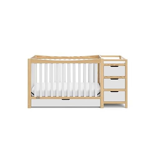 그라코 Graco Remi 4-In-1 Convertible Crib & Changer With Drawer (White & Natural) - GREENGUARD Gold Certified, Crib And Changing-Table Combo, Includes Changing Pad, Converts To Toddler Bed, Full-Size Bed