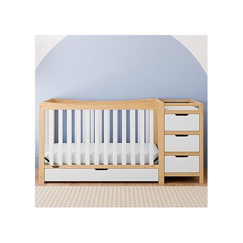 그라코 Graco Remi 4-In-1 Convertible Crib & Changer With Drawer (White & Natural) - GREENGUARD Gold Certified, Crib And Changing-Table Combo, Includes Changing Pad, Converts To Toddler Bed, Full-Size Bed