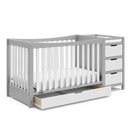 Graco Remi 4-In-1 Convertible Crib & Changer With Drawer (Pebble Gray & White) - GREENGUARD Gold Certified, Crib And Changing-Table Combo, Includes Changing Pad, Converts To Toddler Bed, Full-Size Bed