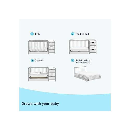 그라코 Graco Remi 4-In-1 Convertible Crib & Changer With Drawer (Pebble Gray & White) - GREENGUARD Gold Certified, Crib And Changing-Table Combo, Includes Changing Pad, Converts To Toddler Bed, Full-Size Bed