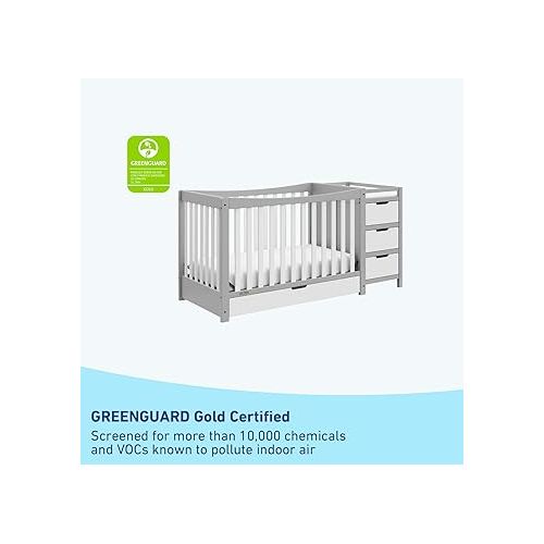 그라코 Graco Remi 4-In-1 Convertible Crib & Changer With Drawer (Pebble Gray & White) - GREENGUARD Gold Certified, Crib And Changing-Table Combo, Includes Changing Pad, Converts To Toddler Bed, Full-Size Bed