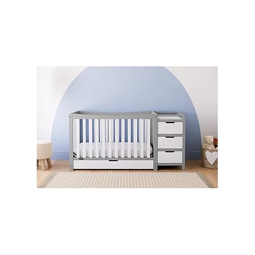 그라코 Graco Remi 4-In-1 Convertible Crib & Changer With Drawer (Pebble Gray & White) - GREENGUARD Gold Certified, Crib And Changing-Table Combo, Includes Changing Pad, Converts To Toddler Bed, Full-Size Bed