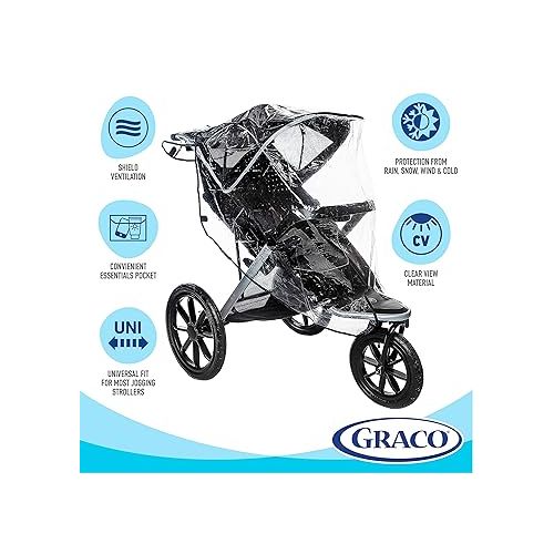 그라코 Graco Baby Jogging Stroller Universal Rain Cover, Ventilated Weather Shield, Waterproof, Windproof, Versatile Size to Fit Most Jogging Strollers, Vinyl, Clear, Plastic