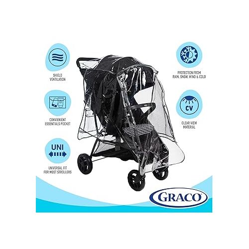 그라코 Graco Universal Baby Stroller Plastic Rain Cover & Weather Shield, Lightweight Waterproof Weathershield, Clear Vinyl Infant Car Seat Carriage Umbrella, Winter Snow Wind Protection Travel Accessories