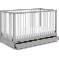 Graco Teddi 5-in-1 Convertible Crib with Drawer (Pebble Gray with White) - GREENGUARD Gold Certified, Crib with Drawer Combo, Full-Size Nursery Storage Drawer, Converts to Toddler Bed