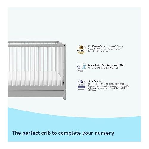 그라코 Graco Teddi 5-in-1 Convertible Crib with Drawer (Pebble Gray with White) - GREENGUARD Gold Certified, Crib with Drawer Combo, Full-Size Nursery Storage Drawer, Converts to Toddler Bed