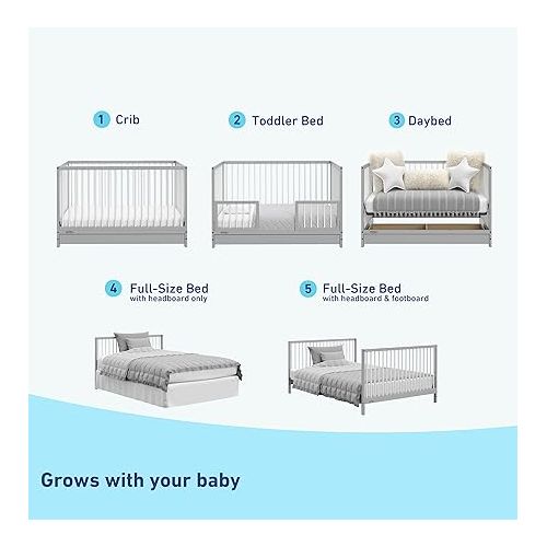 그라코 Graco Teddi 5-in-1 Convertible Crib with Drawer (Pebble Gray with White) - GREENGUARD Gold Certified, Crib with Drawer Combo, Full-Size Nursery Storage Drawer, Converts to Toddler Bed