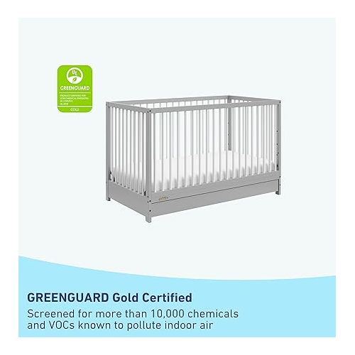 그라코 Graco Teddi 5-in-1 Convertible Crib with Drawer (Pebble Gray with White) - GREENGUARD Gold Certified, Crib with Drawer Combo, Full-Size Nursery Storage Drawer, Converts to Toddler Bed