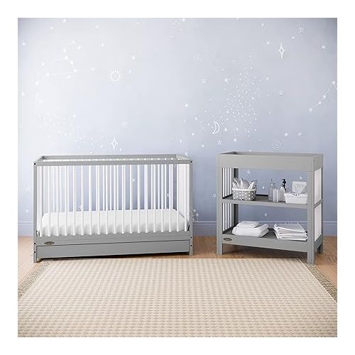 그라코 Graco Teddi 5-in-1 Convertible Crib with Drawer (Pebble Gray with White) - GREENGUARD Gold Certified, Crib with Drawer Combo, Full-Size Nursery Storage Drawer, Converts to Toddler Bed