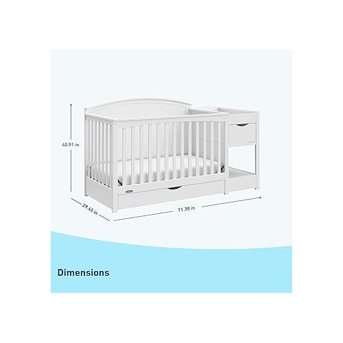 그라코 Graco Bellwood 5-in-1 Convertible Crib & Changer with Drawer (White) - GREENGUARD Gold Certified, Full-Size Storage Drawer, Converts to Toddler Bed and Full-Size Bed