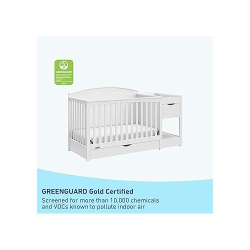 그라코 Graco Bellwood 5-in-1 Convertible Crib & Changer with Drawer (White) - GREENGUARD Gold Certified, Full-Size Storage Drawer, Converts to Toddler Bed and Full-Size Bed