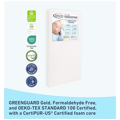 그라코 Graco Premium Crib Mattress & Protector Value Bundle (2-Pack) - Includes GREENGUARD Gold Certified Crib & Toddler Mattress, GREENGUARD Gold Certified Waterproof Mattress Protector, Fits Standard Crib