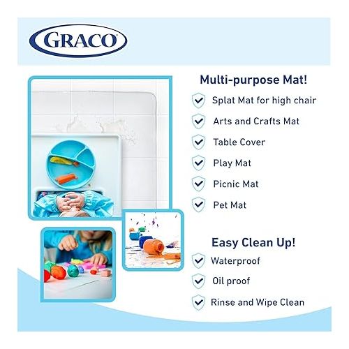 그라코 Graco Under High Chair Mat - Clear, Waterproof & Washable Plastic Food/Spill Catcher - 50