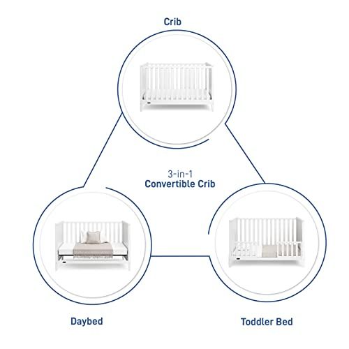 그라코 Graco Melbourne 3-in-1 Convertible Crib - Fits Standard Crib Mattress, Converts to Toddler & Daybed, Non-Toxic Finish, Expert Tested for Safer Sleep, White , 55.28x29.13x34.8 Inch