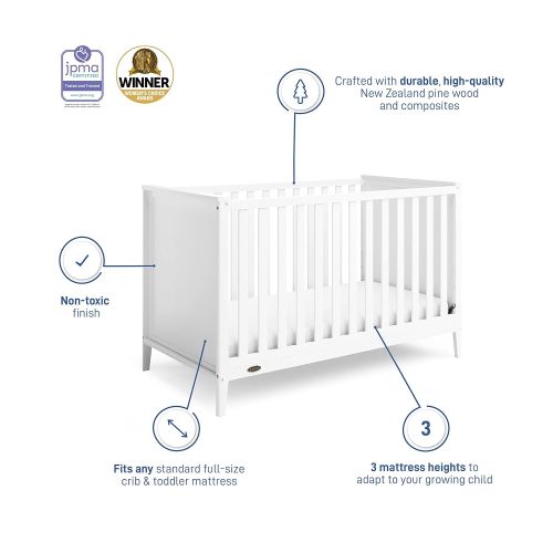 그라코 Graco Melbourne 3-in-1 Convertible Crib - Fits Standard Crib Mattress, Converts to Toddler & Daybed, Non-Toxic Finish, Expert Tested for Safer Sleep, White , 55.28x29.13x34.8 Inch