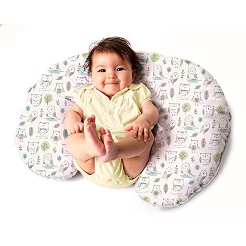 그라코 Graco Nursing Baby Pillow, Breastfeeding Cushion and Head Support for Infants, Solid Grey/Owl Pattern, 16.69 x 16.93 x 14.17 Inches