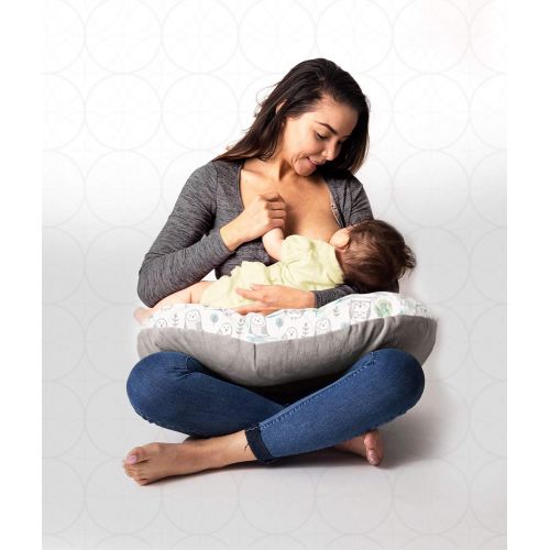 그라코 Graco Nursing Baby Pillow, Breastfeeding Cushion and Head Support for Infants, Solid Grey/Owl Pattern, 16.69 x 16.93 x 14.17 Inches